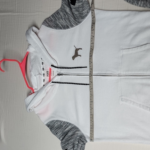 VS PINK - White and Gray Bling Hoodie with Metallic Detailing - Size Large - Picture 11 of 13